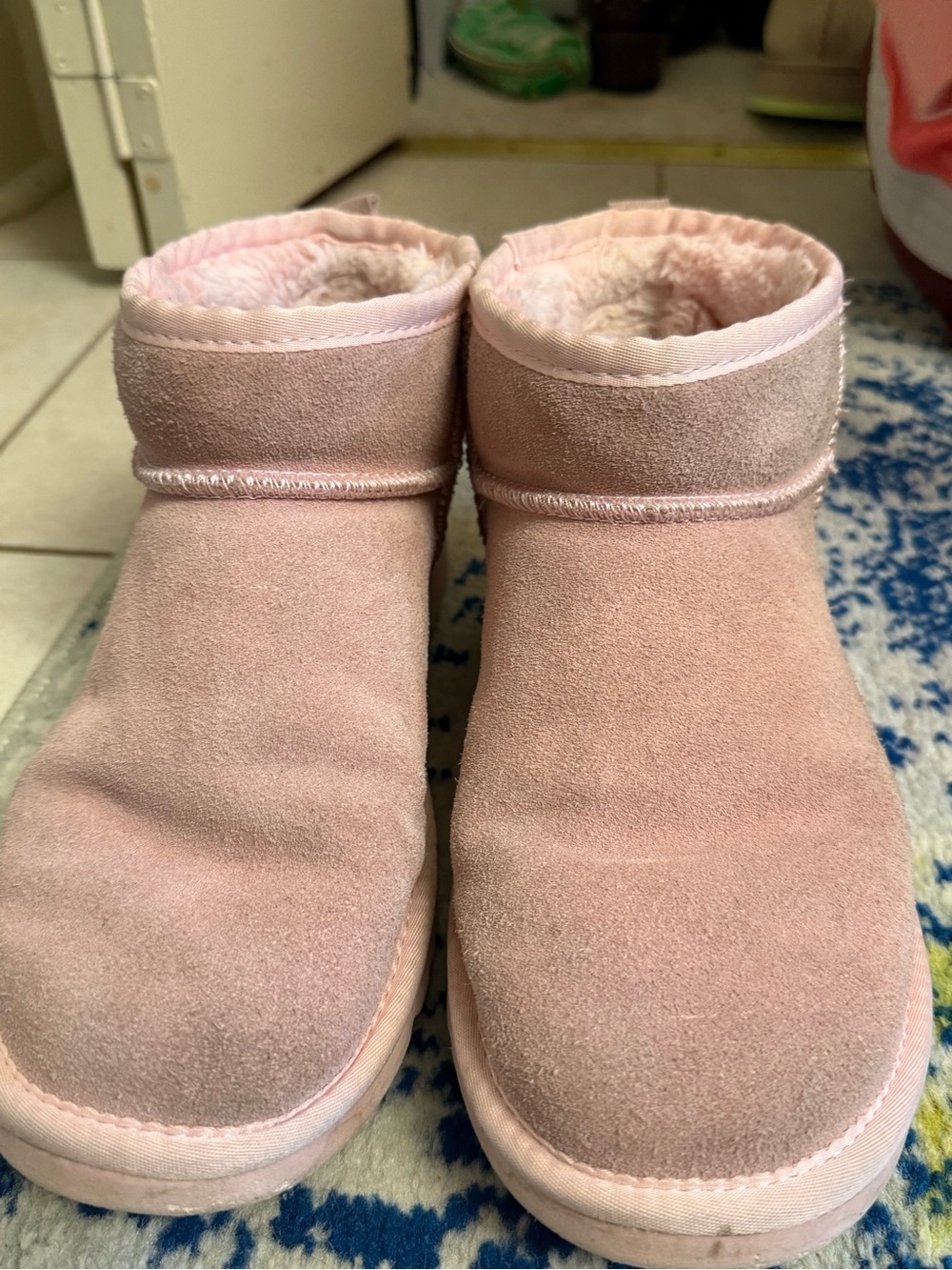 Pink Suede Faux-Fur Lined Ankle Boots